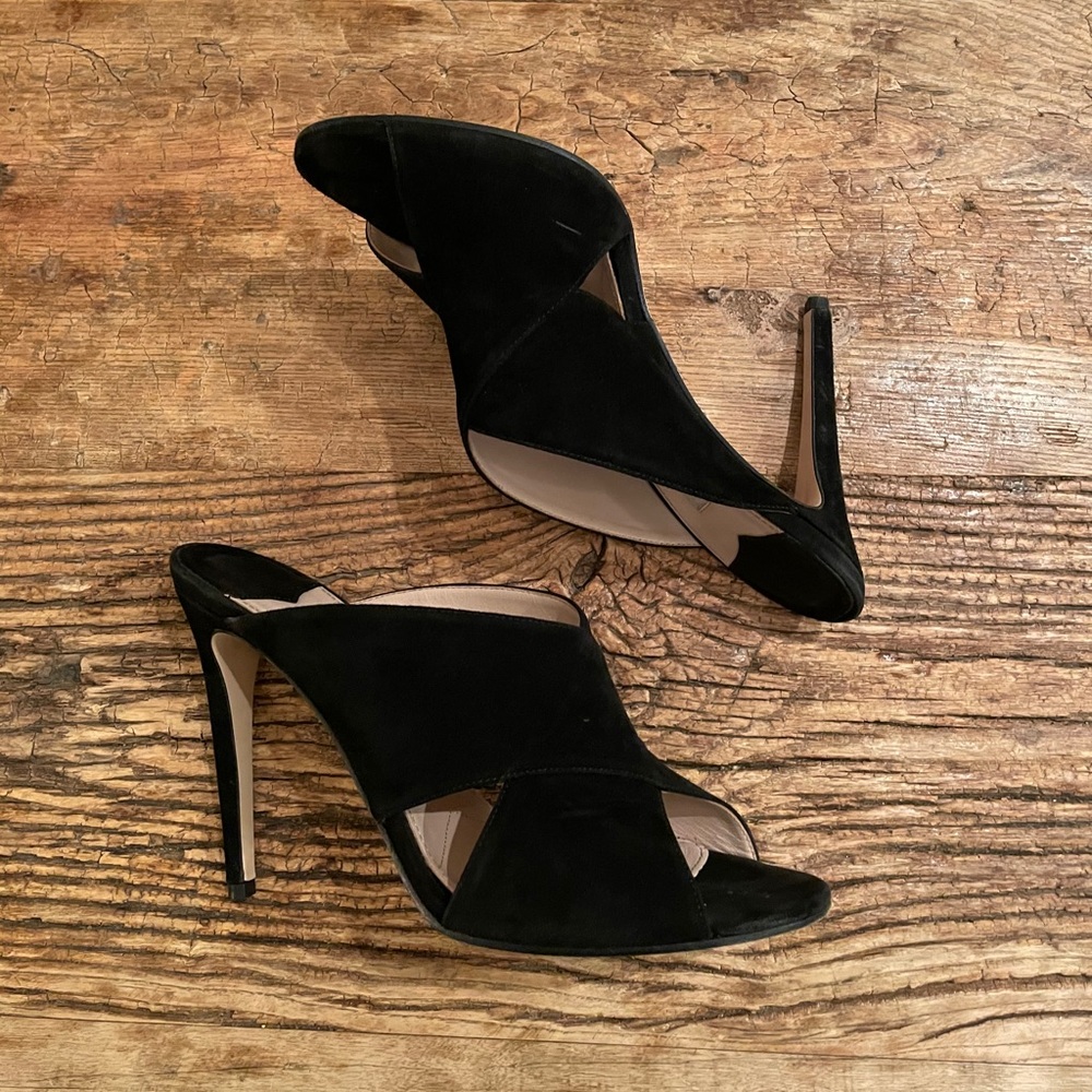MIU MIU Black Criss Cross Heeled Mules